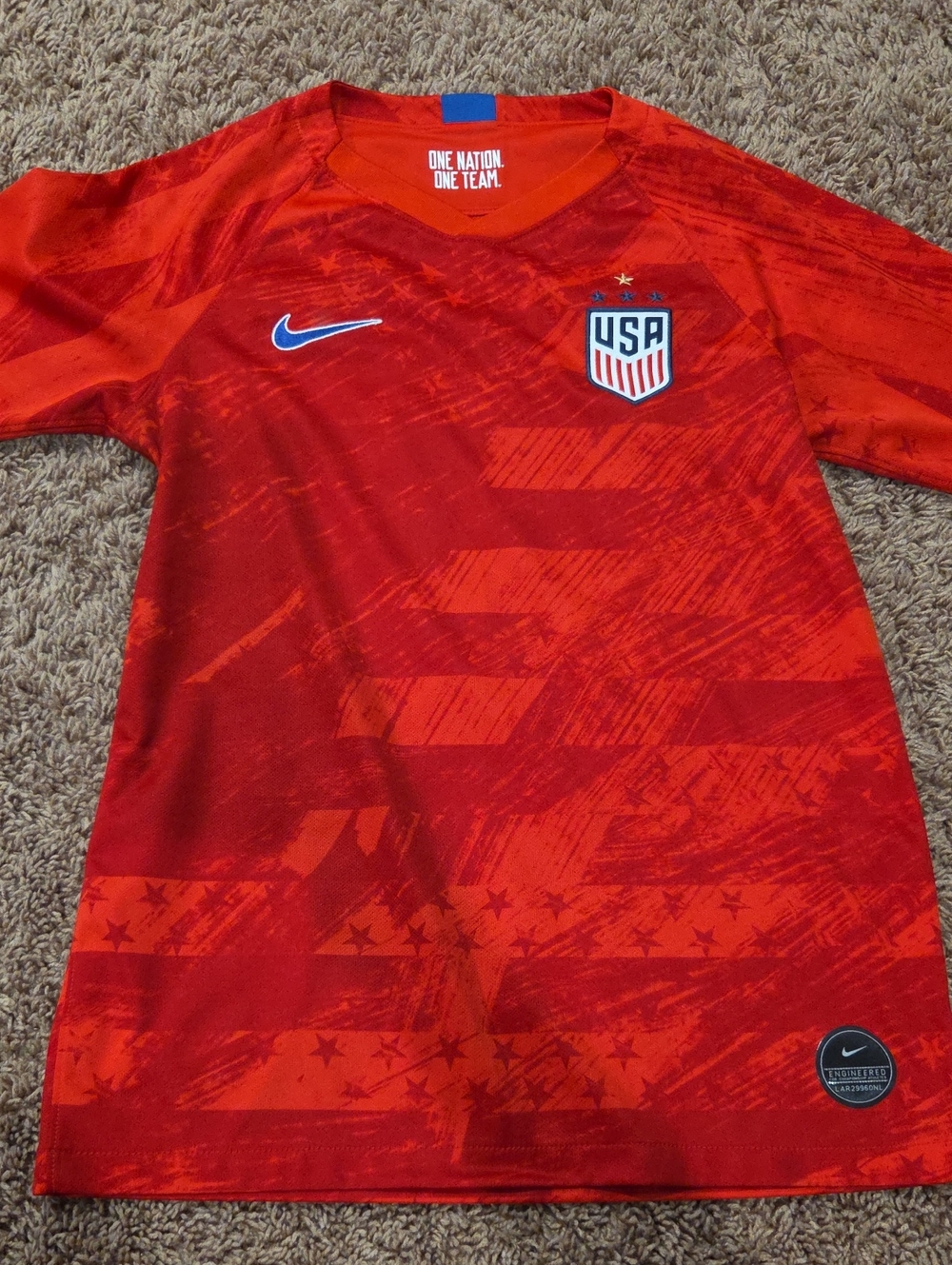 Nike Red Womens USA Youth Soccer Jersey with Blue Swoosh